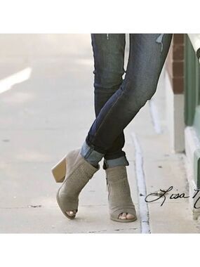 Coconuts by Matisse Lasercut Open Toe Suede Leather Ankle Booties